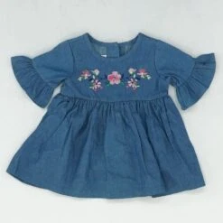 Blue Embroidery Detail Dress